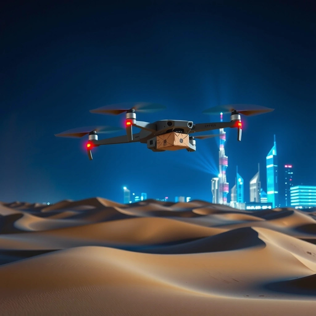 Delivery drone in desert